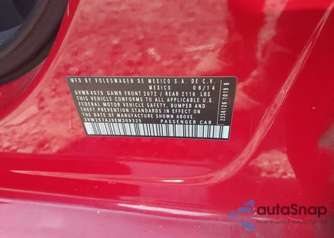 2014 Volkswagen Jetta 2.0L S из США, поврежденный, VIN 3VW2K7AJ9EM309325